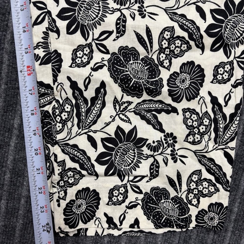 Christian Siriano Womens Floral Linen Blend Wide Leg Pants Medium Black White - Picture 8 of 10